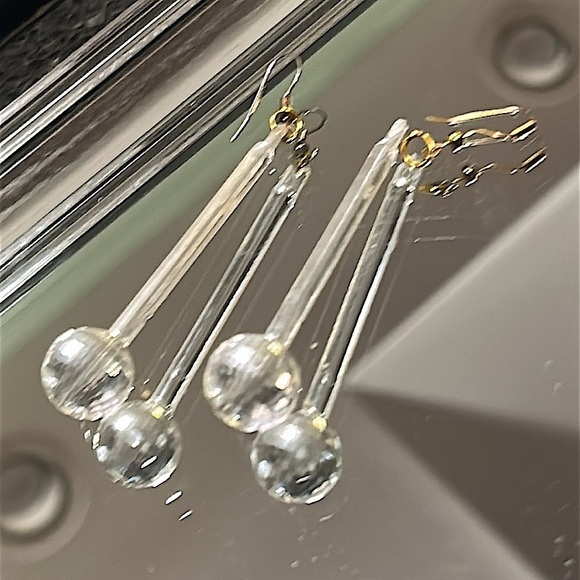 Disco Acrylic Clear Drop Earrings - Picture 7 of 10